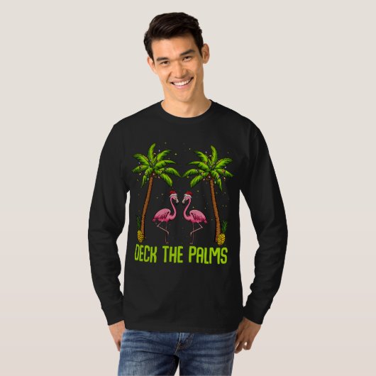 Deck The Palms Flamingo Christmas Tree Animal Bird T-Shirt (Vorne ganz)