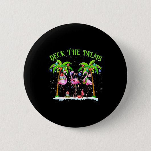 Deck The Palms Flamingo Trocal Christmas Lights Button (Vorderseite)