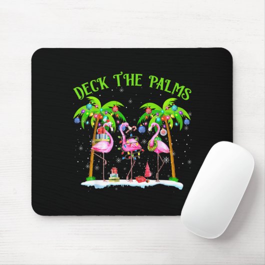 Deck The Palms Flamingo Trocal Christmas Lights Mousepad (Mit Mouse)