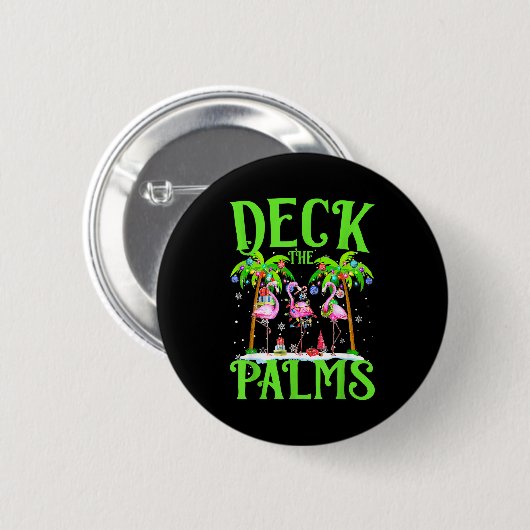 Deck The Palms Flamingo Trocal Christmas Lights Pa Button (Vorne & Hinten)