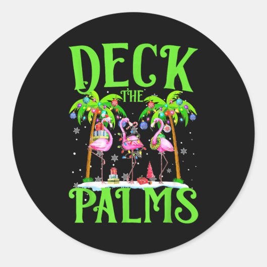 Deck The Palms Flamingo Trocal Christmas Lights Pa Runder Aufkleber (Vorderseite)