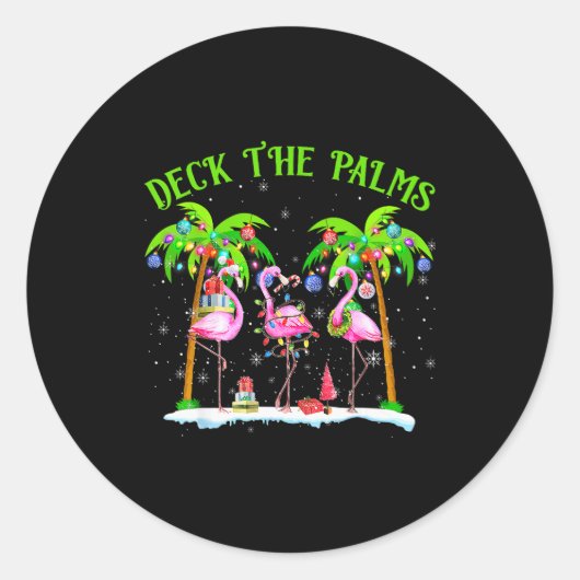 Deck The Palms Flamingo Trocal Christmas Lights Pa Runder Aufkleber (Vorderseite)
