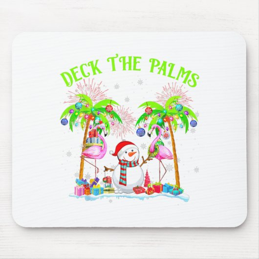 Deck The Palms Flamingo Trocal Weihnachtsbeleuchtu Mousepad (Vorne)