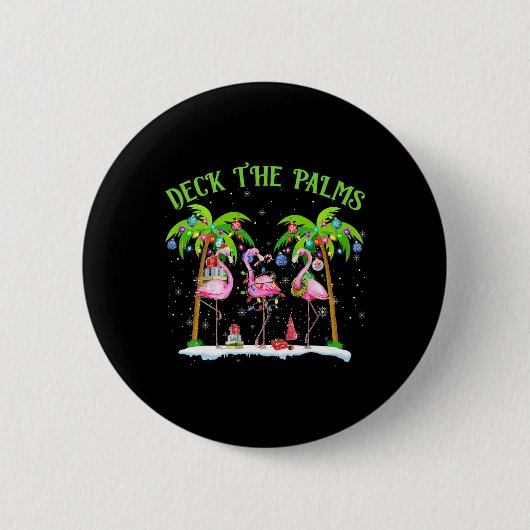 Deck the Palms Flamingo Tropical Christmas Lights Button (Vorderseite)