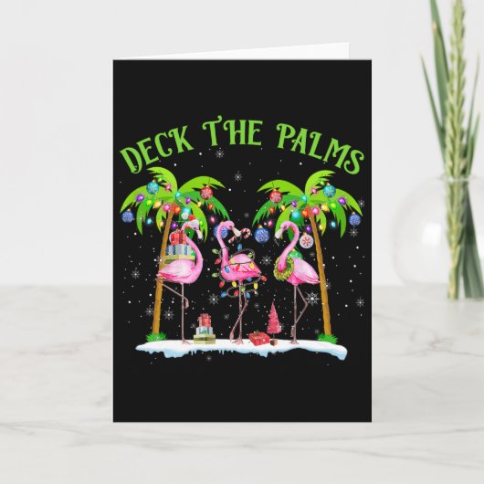 Deck the Palms Flamingo Tropical Christmas Lights Karte (Vorderseite)