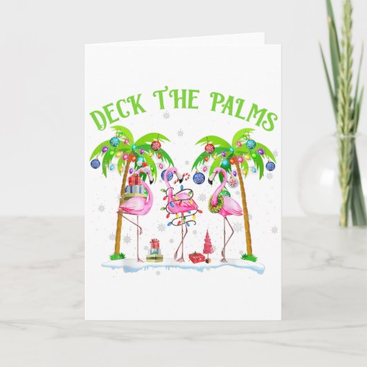 Deck The Palms Flamingo Tropical Christmas Lights Karte (Vorderseite)