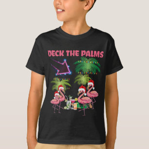 Deck The Palms Flamingo Tropical Christmas Palm Tr T-Shirt
