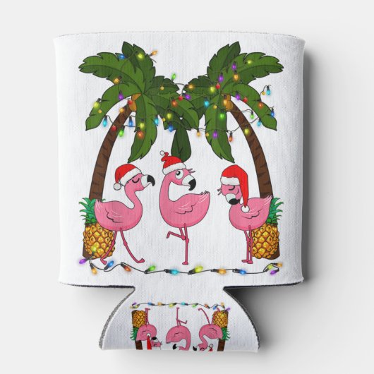 Deck the palms fröhlich flamingo christmas santa t dosenkühler (Rückseite)