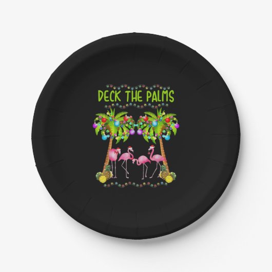 Deck the Palms Merry Flamingo Christmas tee funny Pappteller (Vorderseite)