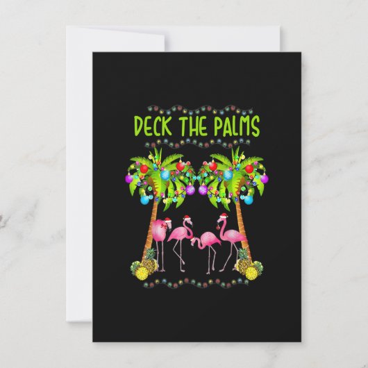 Deck The Palms Merry Flamingo Weihnachts-T-Shirt F Einladung (Vorderseite)