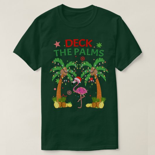 Deck The Palms Pajamas Christmas Florida Flamingo T-Shirt (Design vorne)