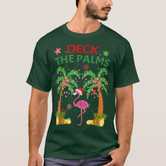Deck The Palms Pajamas Christmas Florida Flamingo T-Shirt