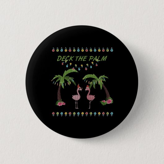 Deck The Palms Shirt - Flamingo Xmas Shirt Button (Vorderseite)