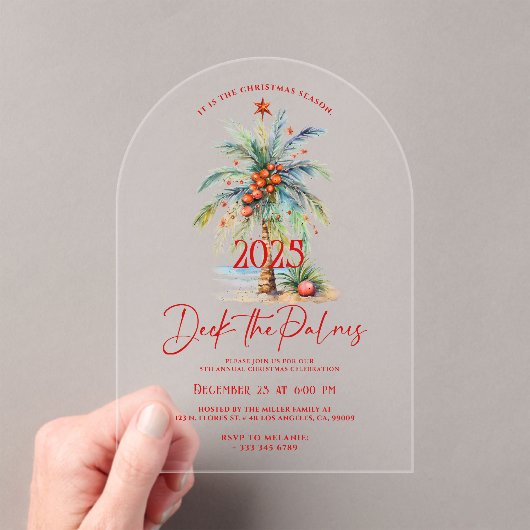 Deck The Palms Tropical Christmas Party Invitation Acryleinladungen (Insitu (Handheld))