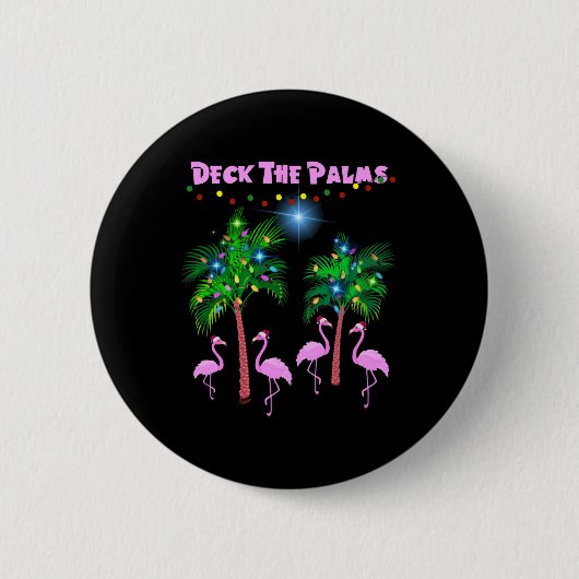 Deck The Palms Tropical Pink Flamingos Palm Tree Button (Vorderseite)