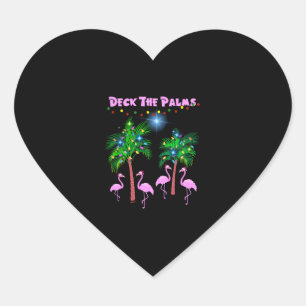 Deck The Palms Tropical Pink Flamingos Palm Tree Herz-Aufkleber