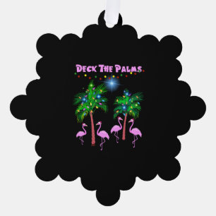 Deck The Palms Tropical Pink Flamingos Palm Tree Ornament Karte