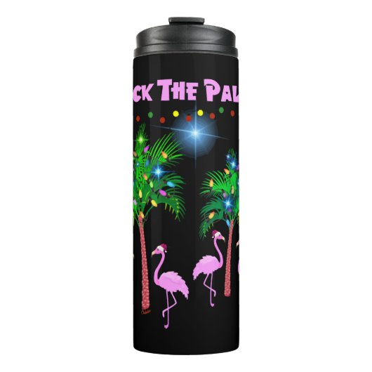 Deck The Palms Tropical Pink Flamingos Palm Tree Thermosbecher (Vorderseite)