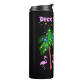 Deck The Palms Tropical Pink Flamingos Palm Tree Thermosbecher (Nach links gedreht)