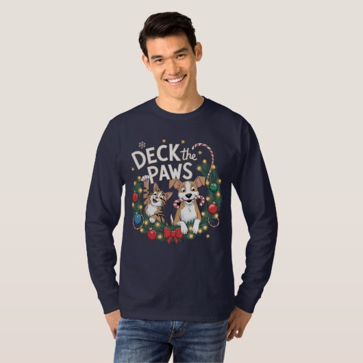 Deck the Paws - Funny Christmas Pet Mischief T-Shi T-Shirt (Vorne ganz)