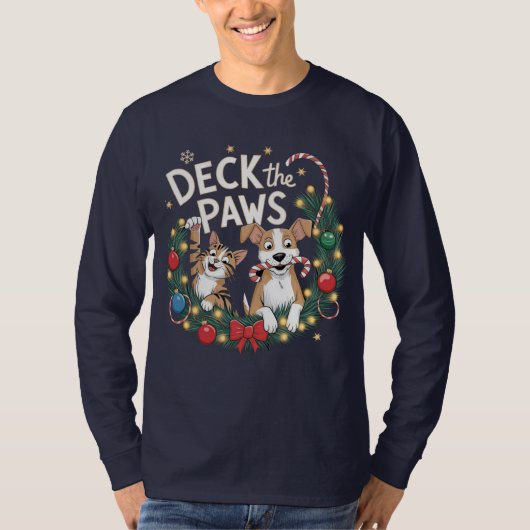 Deck the Paws - Funny Christmas Pet Mischief T-Shi T-Shirt (Vorderseite)