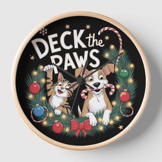 Deck the Paws - Funny Christmas Pet Mischief Uhr (Vorderseite)