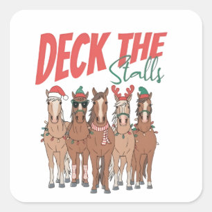 Deck the Stalls Funny Christmas Horvers Liebhaber Quadratischer Aufkleber