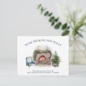 Decke neue Hallen Feuerplatz Weihnachtsbaum bewege Ankündigungspostkarte (Stehend Vorderseite)