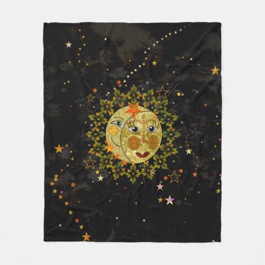 Decke, Sun, Mond und Sterne auf Schwarzem Fleecedecke (Vorderseite)