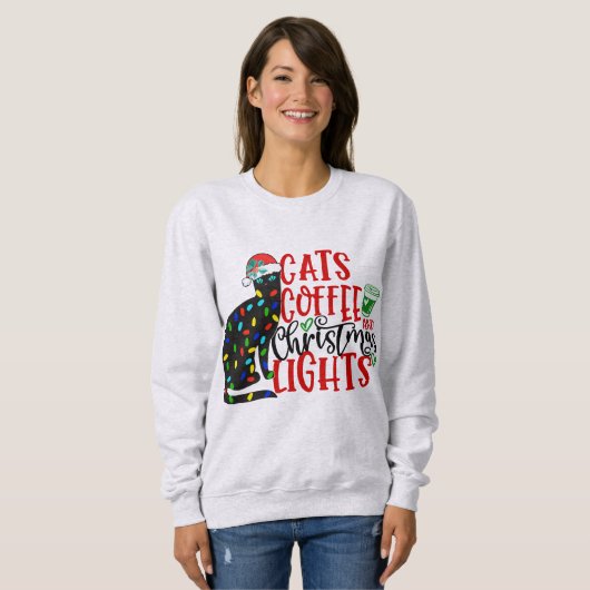 Decken schwarzen Kat, Kaffee & Weihnachtslicht Sweatshirt (Vorne ganz)