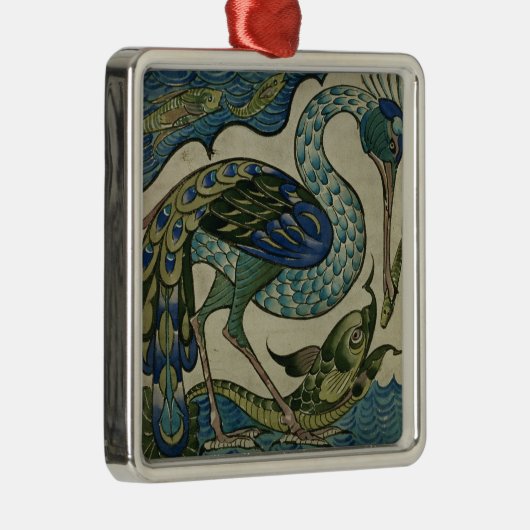 Decken Sie Entwurf des Reihers und der Fische, Silbernes Ornament (Rechts)