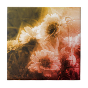 Deckenblume Schwarz-Weiß-Distressed-Vintage Fliese