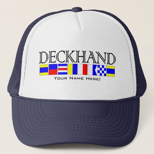 Deckhand Titel in Nautic Signal Flags Ihr Name Truckerkappe (Vorderseite)