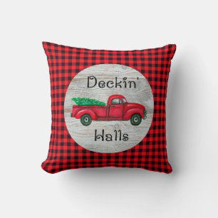 Deckin Halls roter Weihnachtsbaum-LKW-Kissen Kissen