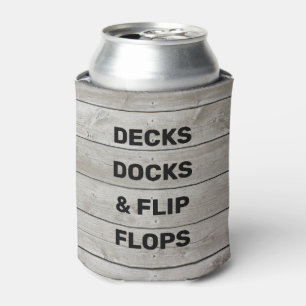 Decks und Flip Flops auf gewittertem Holz Dosenkühler