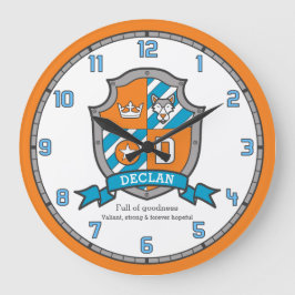 Declan Jungs Name bedeutet Ritter Schild orange Große Wanduhr