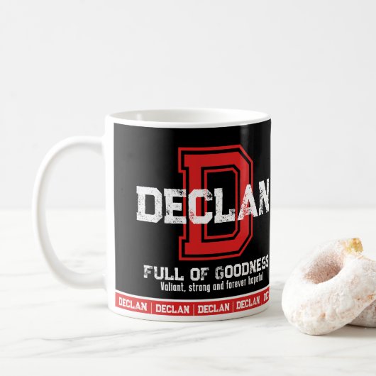 Declan Name bedeutet Sport monogramm rot schwarz Kaffeetasse (Mit Donut)