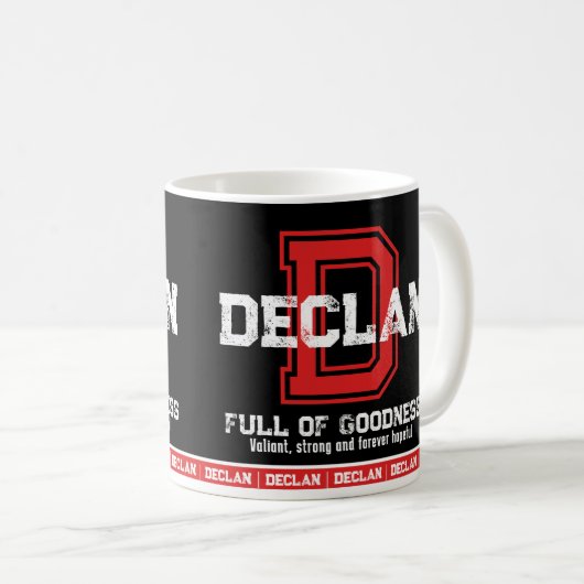 Declan Name bedeutet Sport monogramm rot schwarz Kaffeetasse (VorderseiteRechts)
