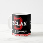 Declan Name bedeutet Sport monogramm rot schwarz Kaffeetasse (Vorderseite Links)