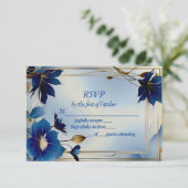 Deco blauen Blumen Hochzeit RSVP Karte (Stehend Vorderseite)