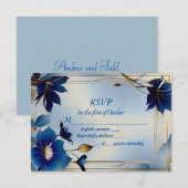 Deco blauen Blumen Hochzeit RSVP Karte (Vorne/Hinten)