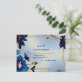 Deco blauen Blumen Hochzeit RSVP Postkarte (Stehend Vorderseite)