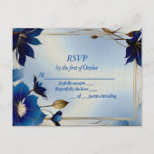 Deco blauen Blumen Hochzeit RSVP Postkarte (Vorderseite)