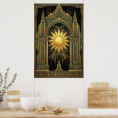 Deco Celestial Sun Portal Poster | Gold Teal Cathe (Küche)