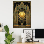Deco Celestial Sun Portal Poster | Gold Teal Kathé (Heimbüro)