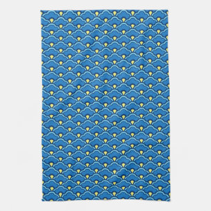Deco Chinesische Kammuscheln, Ozeanblau und Indigo Geschirrtuch