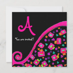 DECO-Monogramm, Rosa Violett Fuchsien Schwarz Einladung