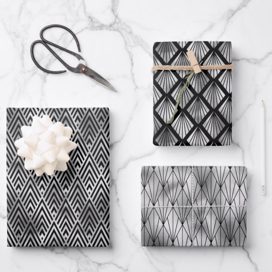 Deco-Muster aus Silver und Black Diamond Geschenkpapier Set (Vorderseite)