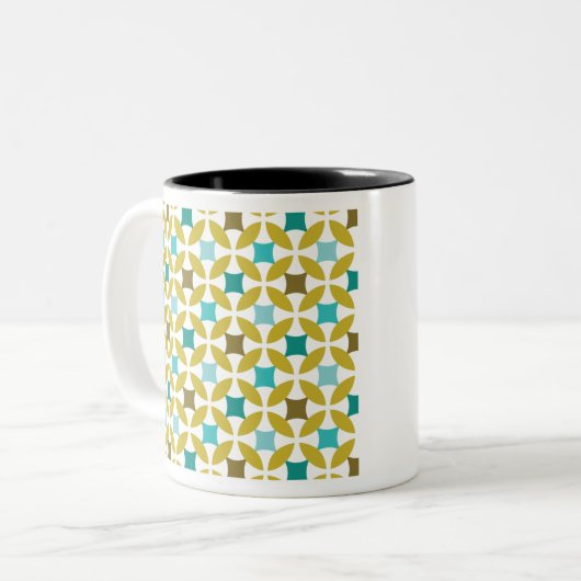 Deco Print Pattern Gold Teal Geometric Zweifarbige Tasse (Vorderseite Links)