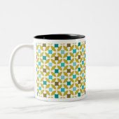 Deco Print Pattern Gold Teal Geometric Zweifarbige Tasse (Links)